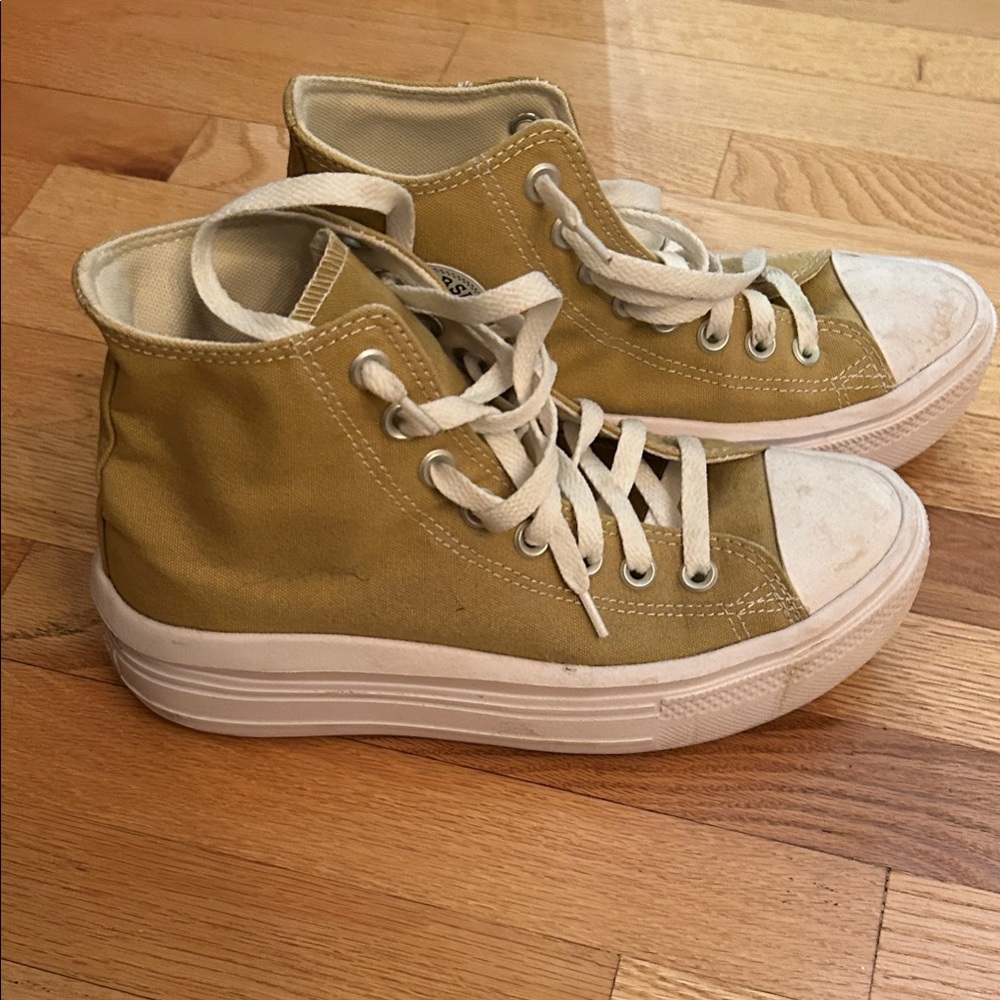 Converse Mustard and White High-Top Sneakers